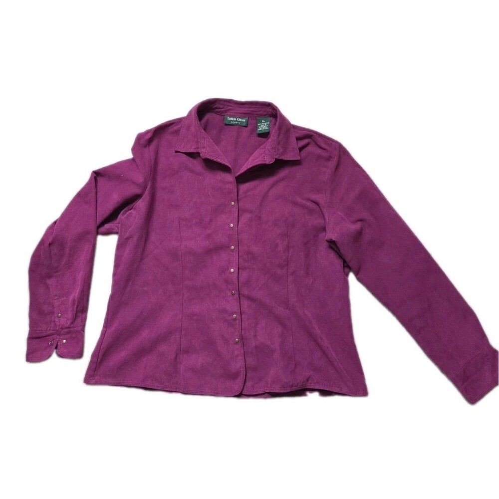 Lemon Grass Studio Button Up Shirt Magenta Faux Suede Long Sleeve Womens XL EUC